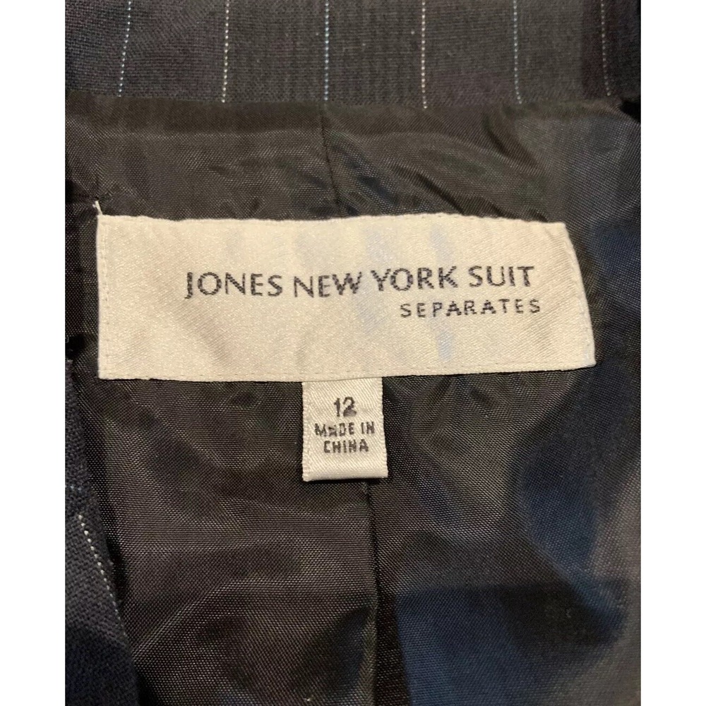 Jones New York Pin Stripe Blazer 12 Jacket Charcoal Lined Shoulder Pads Office - Picture 6 of 13